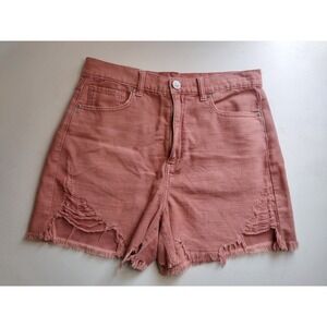 American Eagle Women's Pink High Rise Mom Jean Shorts Distressed Cutoff Size 8